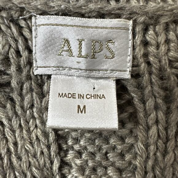 Alps Sweater Womens Medium Beige Button Bobbles Chunky Cable Cardigan Wool Poms - Picture 6 of 12